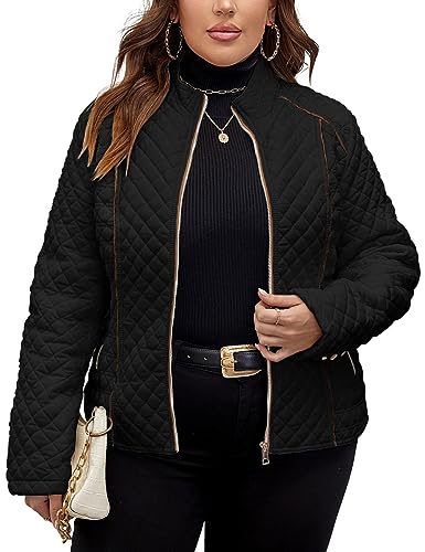 Geschallino Damen Leicht Steppjacke in Übergröße Isolierter Puffermantel Stehkragen Mantel 087Plus Schwarz 4X von Geschallino