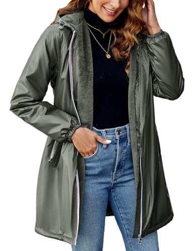 Geschallino Damen Mantel Lange Übergangsjacke Warme Winterjacke Sherpa Futter mit Kapuze A3100 Grün S von Geschallino