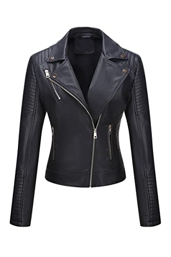 Geschallino Damen PU Lederjacke in Übergröße mit Reißverschlusstaschen Kurze Moto Biker Oberbekleidung 53PLUS Schwarz 1X von Geschallino