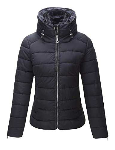 Geschallino Damen Kurzstepp Pufferjacke Trendiger dicker Daunenpolster Luftpolstermantel SS815 Schwarz L von Geschallino