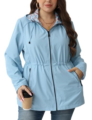 Geschallino Women's Casual Wendemantel Große Größen Floral Print Windbreaker Lightweight Jacke mit Kapuze 6132APLUS L.Blau 3XL Geschallino Women's Casual Wendemantel Große Größen Floral Print Windbreaker Lightweight Jacke mit Kapuze 6132APLUS L.Blau 3XL von Geschallino
