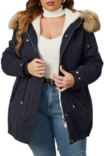 Geschallino Women's Plus Size 3-in-1 Winterjacke Kunstpelz gefüttert dicken Parka Mantel warm Military Style Casual Oberbekleidung mit Reißverschluss entfernen innen 7626 Blau 1X von Geschallino