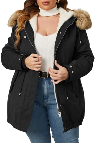 Geschallino Women's Plus Size 3-in-1 Winterjacke Kunstpelz gefüttert dicken Parka Mantel warm Military Style Casual Oberbekleidung mit Reißverschluss entfernen innen 7626 Schwarz 3X von Geschallino