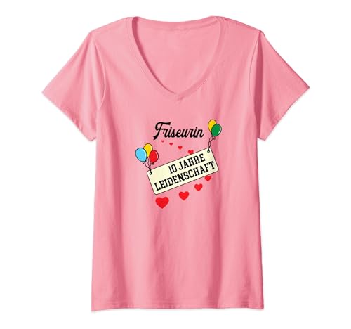Damen Friseurin 10 Jahre Jubiläum zehn jähriges Firmenjubiläum T-Shirt mit V-Ausschnitt Damen Friseurin 10 Jahre Jubiläum zehn jähriges Firmenjubiläum T-Shirt mit V-Ausschnitt von Geschenk 10 Jubiläum Friseurin Jubilaeumsgeschenk