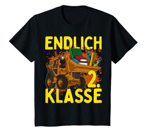 Kinder Endlich 2. Klasse Schulkind Junge Cooler Bagger Baumaschinen T-Shirt von Geschenk 2. Klasse