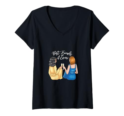 Damen Best Friends 4 ever - Freundinnen die zusammen anstoßen T-Shirt mit V-Ausschnitt Damen Best Friends 4 ever - Freundinnen die zusammen anstoßen T-Shirt mit V-Ausschnitt von Gift Design