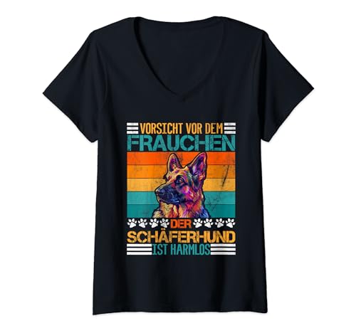 Damen Deutscher Schäferhund VORSICHT VOR DEM FRAUCHEN Lustiges T-Shirt mit V-Ausschnitt Damen Deutscher Schäferhund VORSICHT VOR DEM FRAUCHEN Lustiges T-Shirt mit V-Ausschnitt von Geschenk Deutscher Schäferhund T-Shirt Damen
