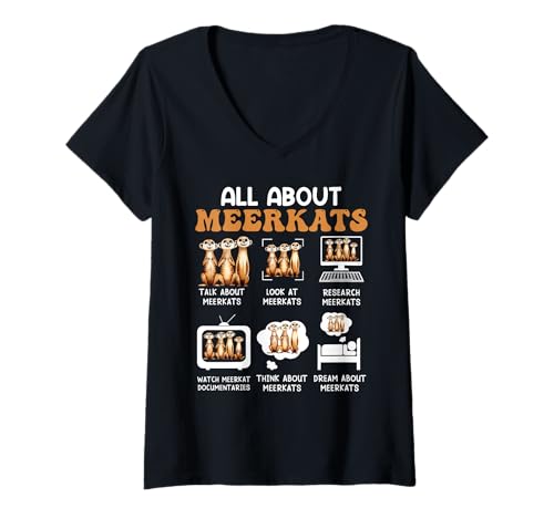 Damen Erdmännchen ALL ABOUT MEERKATS Lustiges Meerkat T-Shirt mit V-Ausschnitt Damen Erdmännchen ALL ABOUT MEERKATS Lustiges Meerkat T-Shirt mit V-Ausschnitt von Geschenk Erdmännchen Lustig Shirt Meerkat Kostüm
