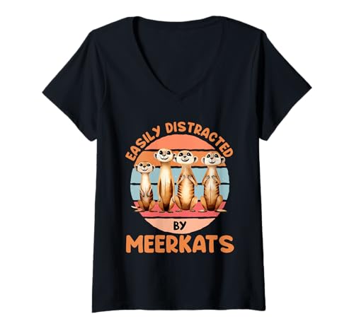 Damen Erdmännchen EASILY DISTRACTED BY MEERKATS Lustig Meerkat T-Shirt mit V-Ausschnitt von Geschenk Erdmännchen Lustig Shirt Meerkat Kostüm