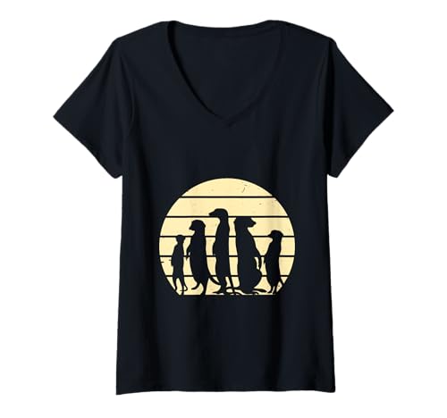 Damen Erdmännchen Kleidung MEERKAT Retro Lustiges Meerkats T-Shirt mit V-Ausschnitt von Geschenk Erdmännchen Lustig Shirt Meerkat Kostüm