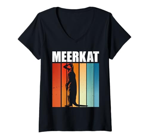 Damen Erdmännchen Kostüm MEERKAT Retro Lustiges Meerkats T-Shirt mit V-Ausschnitt Damen Erdmännchen Kostüm MEERKAT Retro Lustiges Meerkats T-Shirt mit V-Ausschnitt von Geschenk Erdmännchen Lustig Shirt Meerkat Kostüm