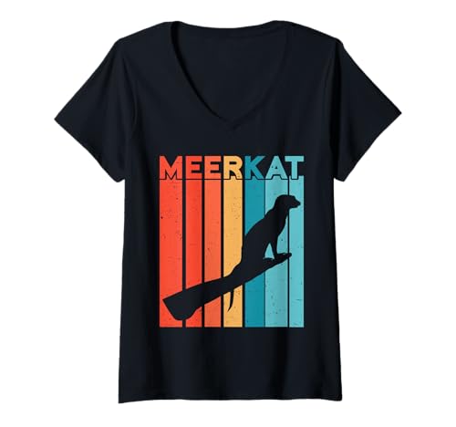 Damen Erdmännchen Kostüm MEERKAT Retro Lustiges Meerkats T-Shirt mit V-Ausschnitt von Geschenk Erdmännchen Lustig Shirt Meerkat Kostüm