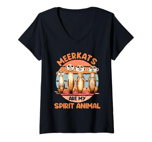 Damen Erdmännchen Kostüm MEERKATS ARE MY SPIRIT ANIMAL Meerkat T-Shirt mit V-Ausschnitt von Geschenk Erdmännchen Lustig Shirt Meerkat Kostüm