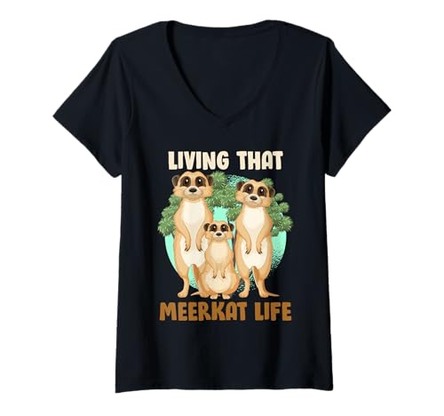 Damen Erdmännchen LIVING THAT MEERKAT LIFE Lustiges Meerkat T-Shirt mit V-Ausschnitt Damen Erdmännchen LIVING THAT MEERKAT LIFE Lustiges Meerkat T-Shirt mit V-Ausschnitt von Geschenk Erdmännchen Lustig Shirt Meerkat Kostüm