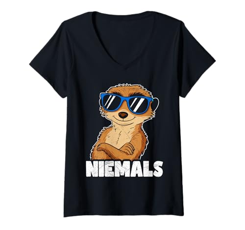 Damen Erdmännchen NIEMALS Stures Cooles Lustiges Erdmännchen T-Shirt mit V-Ausschnitt Damen Erdmännchen NIEMALS Stures Cooles Lustiges Erdmännchen T-Shirt mit V-Ausschnitt von Geschenk Erdmännchen Lustig Shirt Meerkat Kostüm