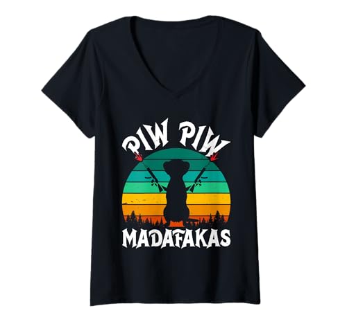 Damen Erdmännchen PIW PIW MADAFAKAS Lustiges Meerkats T-Shirt mit V-Ausschnitt Damen Erdmännchen PIW PIW MADAFAKAS Lustiges Meerkats T-Shirt mit V-Ausschnitt von Geschenk Erdmännchen Lustig Shirt Meerkat Kostüm