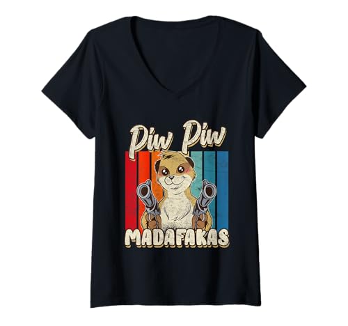 Damen Erdmännchen PIW PIW MADAFAKAS Lustiges Meerkats T-Shirt mit V-Ausschnitt Damen Erdmännchen PIW PIW MADAFAKAS Lustiges Meerkats T-Shirt mit V-Ausschnitt von Geschenk Erdmännchen Lustig Shirt Meerkat Kostüm