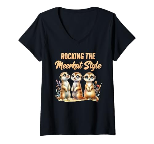 Damen Erdmännchen ROCKING THE MEERKAT STYLE Lustiges Meerkats T-Shirt mit V-Ausschnitt Damen Erdmännchen ROCKING THE MEERKAT STYLE Lustiges Meerkats T-Shirt mit V-Ausschnitt von Geschenk Erdmännchen Lustig Shirt Meerkat Kostüm