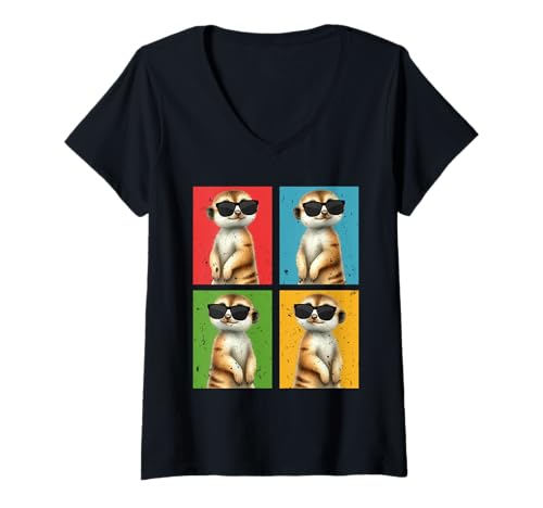 Damen Meerkat Fan ERDMÄNNCHEN Kleidung Meerkat Lustiges Meerkats T-Shirt mit V-Ausschnitt von Geschenk Erdmännchen Lustig Shirt Meerkat Kostüm