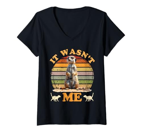 Damen Meerkat Kostüm ICH BIN UNSCHULDIG Lustiges Erdmännchen T-Shirt mit V-Ausschnitt Damen Meerkat Kostüm ICH BIN UNSCHULDIG Lustiges Erdmännchen T-Shirt mit V-Ausschnitt von Geschenk Erdmännchen Lustig Shirt Meerkat Kostüm