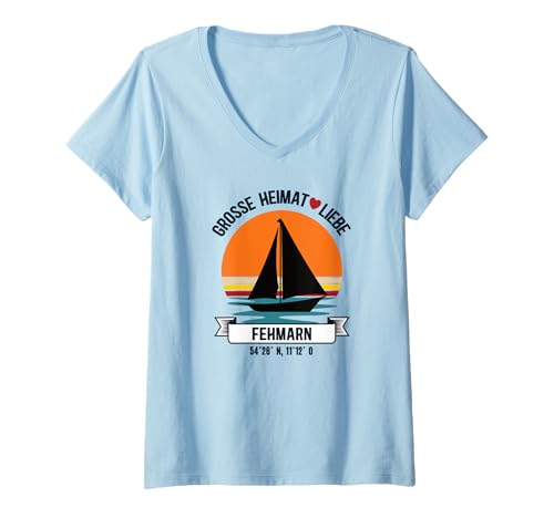 Damen Fehmarn Heimat Ost Holstein Küste Segler Ostsee T-Shirt mit V-Ausschnitt Damen Fehmarn Heimat Ost Holstein Küste Segler Ostsee T-Shirt mit V-Ausschnitt von Geschenk Fehmarner Geschenkidee Für Geburtstag