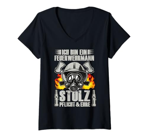 Damen freiwillige Feuerwehr Berufsfeuerwehr Feuerwehrmann Notruf T-Shirt mit V-Ausschnitt Damen freiwillige Feuerwehr Berufsfeuerwehr Feuerwehrmann Notruf T-Shirt mit V-Ausschnitt von Geschenk Feuerwehrfest Feuerwehrauto Jubiläum