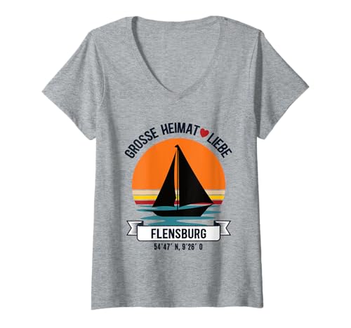 Damen Flensburg Heimat Schleswig Holstein Küste Segler Ostsee T-Shirt mit V-Ausschnitt Damen Flensburg Heimat Schleswig Holstein Küste Segler Ostsee T-Shirt mit V-Ausschnitt von Geschenk Flensburger Geschenkidee Für Geburtstag