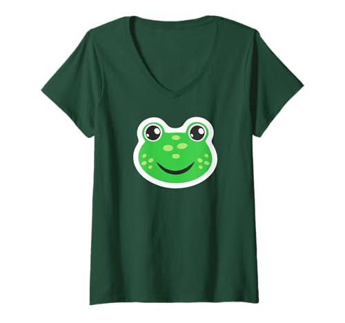 Damen Frosch Karneval Kostüm Froschkostüm Fasching Frösche Kröte T-Shirt mit V-Ausschnitt von Geschenk Für Froschliebhaber Froschkönig Kostüm