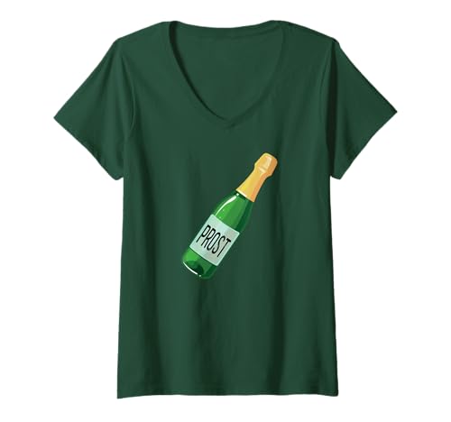 Damen Sekt Sektflasche Kostüm Karneval Verkleidung Prost Prosecco T-Shirt mit V-Ausschnitt Damen Sekt Sektflasche Kostüm Karneval Verkleidung Prost Prosecco T-Shirt mit V-Ausschnitt von Geschenk Für Sekttrinker Geschenke Sektliebhaber