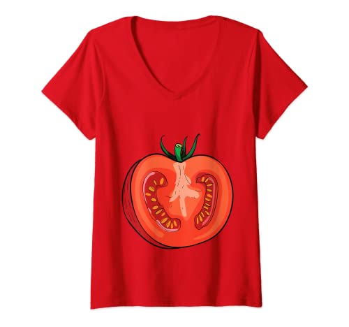 Damen Karneval Verkleidung Tomaten Faschingskostüm Fasching Tomate T-Shirt mit V-Ausschnitt Damen Karneval Verkleidung Tomaten Faschingskostüm Fasching Tomate T-Shirt mit V-Ausschnitt von Geschenk Für Tomatenliebhaber Karneval Kostüm Idee