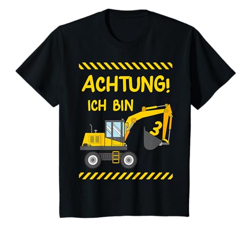 3. Geburtstag Junge 3 Jahre Jungen Achtung ich bin 3 Bagger T-Shirt von 3 Jahre Geburtstagsshirt Geschenk Geschenke cool