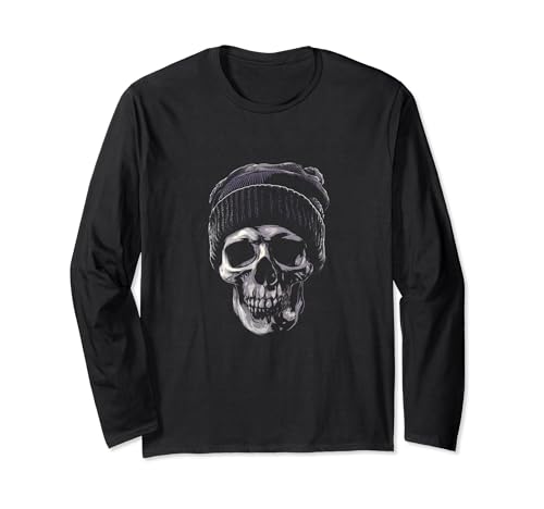 Totenkopf mit Mütze cooles Halloween Kostüm Männer Skelett Langarmshirt Totenkopf mit Mütze cooles Halloween Kostüm Männer Skelett Langarmshirt von Geschenk Gothic Vintage Motiv Schädel Design