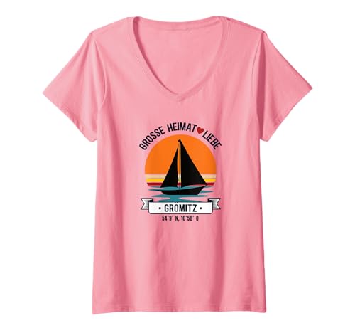 Damen Grömitz Heimat Schleswig Holstein Küste Segler Ostsee T-Shirt mit V-Ausschnitt Damen Grömitz Heimat Schleswig Holstein Küste Segler Ostsee T-Shirt mit V-Ausschnitt von Geschenk Grömitzer Geschenkidee Für Geburtstag