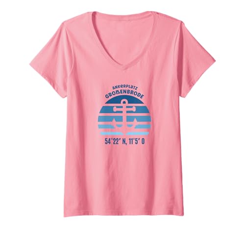 Damen Großenbrode Ostsee Schleswig Holstein Koordinaten Urlaub T-Shirt mit V-Ausschnitt von Geschenk Großenbrodener Schleswig Holstein Outfit