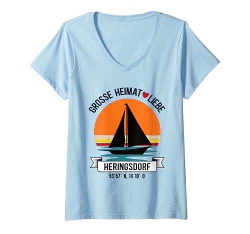 Damen Heringsdorf Heimat Ostsee Mecklenburg Vorpommern Ostseebad T-Shirt mit V-Ausschnitt von Geschenk Heringsdorfer Geschenkidee Für Geburtstag