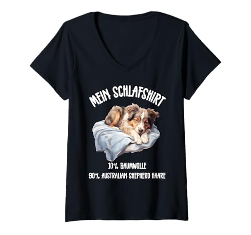 Damen Mein Schlaf Hund Aussie Australian Shepherd Humor Geschenk T-Shirt mit V-Ausschnitt Damen Mein Schlaf Hund Aussie Australian Shepherd Humor Geschenk T-Shirt mit V-Ausschnitt von Geschenk Hund Aussie Australian Shepherd Humor