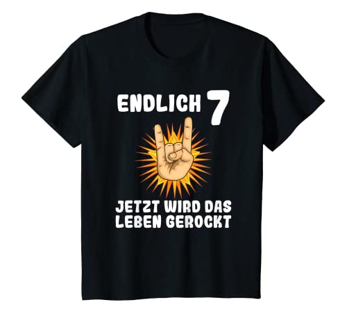 Kinder Endlich 7 Jahre Junge Mädchen Rock Metal 7. Geburtstag T-Shirt von Geschenk Ideen Jungen Mädchen 7. Geburtstag
