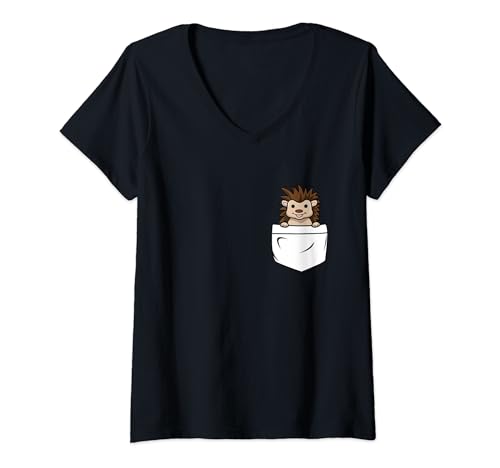 Damen Igelmotiv Igel In Brusttasche Weißbauchigel Tier Stacheltier T-Shirt mit V-Ausschnitt Damen Igelmotiv Igel In Brusttasche Weißbauchigel Tier Stacheltier T-Shirt mit V-Ausschnitt von Geschenk Igel Geschenkideen Für Tierliebhaber