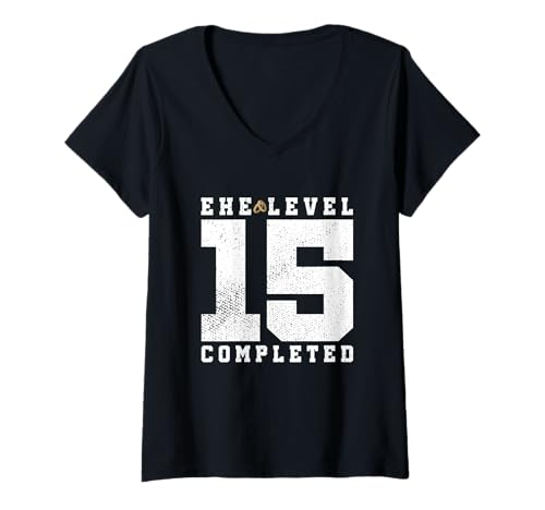 Damen Ehe Level 15 Completed 15. Hochzeitstag Kristallhochzeit T-Shirt mit V-Ausschnitt Damen Ehe Level 15 Completed 15. Hochzeitstag Kristallhochzeit T-Shirt mit V-Ausschnitt von Geschenk Kristallhochzeit & 15. Hochzeitstag Party