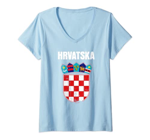 Damen Kroatien Tshirt Trikot Hrvatska Kinder Damen Herren 2022 T-Shirt mit V-Ausschnitt Damen Kroatien Tshirt Trikot Hrvatska Kinder Damen Herren 2022 T-Shirt mit V-Ausschnitt von Geschenk Kroatien Flagge kroatische Fahne
