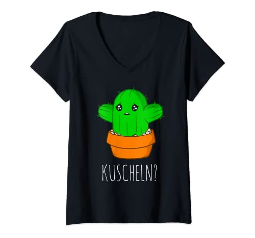 Damen Süßer Kaktus zum Kuscheln knuddeln Humor T-Shirt mit V-Ausschnitt Damen Süßer Kaktus zum Kuscheln knuddeln Humor T-Shirt mit V-Ausschnitt von Geschenk Kuscheln? Kaktus Social Distancing