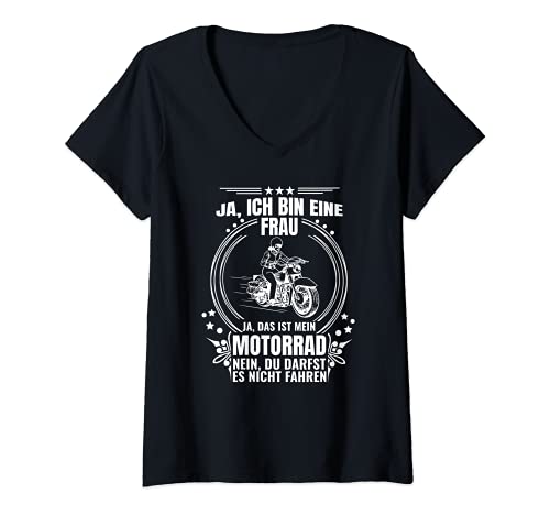 Damen Ja Ich bin eine Frau Ja Das ist mein Motorrad Geschenk Biker T-Shirt mit V-Ausschnitt von Geschenk Motorradfahrerin Lust