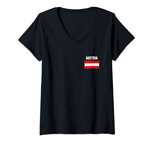 Damen Österreich Tshirt Trikot Austria Kinder Damen Herren 2021 T-Shirt mit V-Ausschnitt von Geschenk Österreich Flagge Austria Fahne