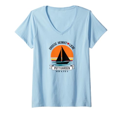 Damen Puttgarden Heimat Ost Holstein Küste Segler Ostsee T-Shirt mit V-Ausschnitt von Geschenk Puttgardener Geschenkidee Für Geburtstag