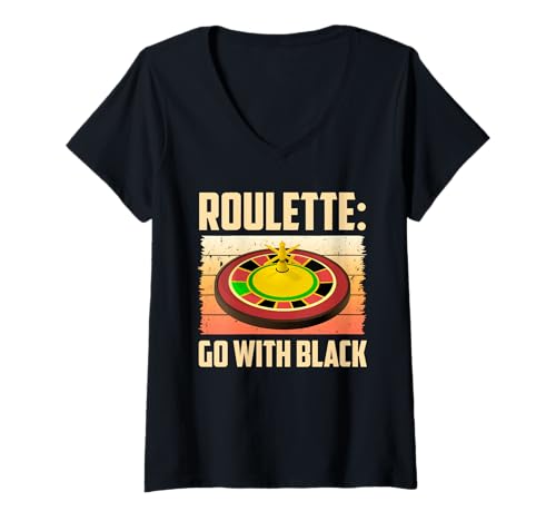 Damen ROULETTE GO WITH BLACK Lustiges Roulette Spieler T-Shirt mit V-Ausschnitt von Geschenk Roulette Spiel Shirts Roulette Casino