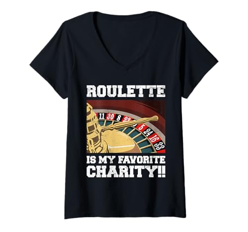 Damen ROULETTE IS MY FAVORITE CHARITY Lustiges Roulettespieler T-Shirt mit V-Ausschnitt von Geschenk Roulette Spiel Shirts Roulette Casino