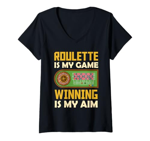 Damen ROULETTE IS MY GAME WINNING IS MY AIM Lustiges Roulette T-Shirt mit V-Ausschnitt von Geschenk Roulette Spiel Shirts Roulette Casino