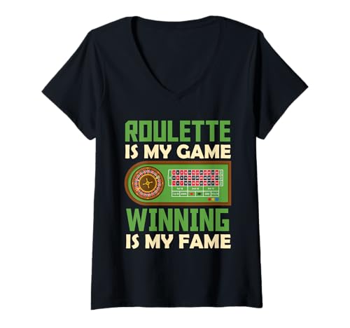 Damen ROULETTE IS MY GAME WINNING IS MY FAME Lustiges Roulette T-Shirt mit V-Ausschnitt von Geschenk Roulette Spiel Shirts Roulette Casino