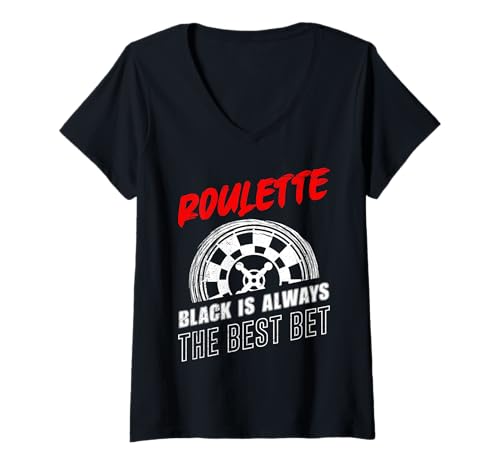 Damen ROULETTE SCHWARZ IST IMMER DIE BESTE WAHL Lustiges T-Shirt mit V-Ausschnitt von Geschenk Roulette Spiel Shirts Roulette Casino