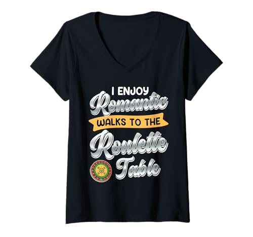 Damen Roulette I ENJOY ROMANTIC WALKS TO ROULETTE TABLE Lustiges T-Shirt mit V-Ausschnitt von Geschenk Roulette Spiel Shirts Roulette Casino